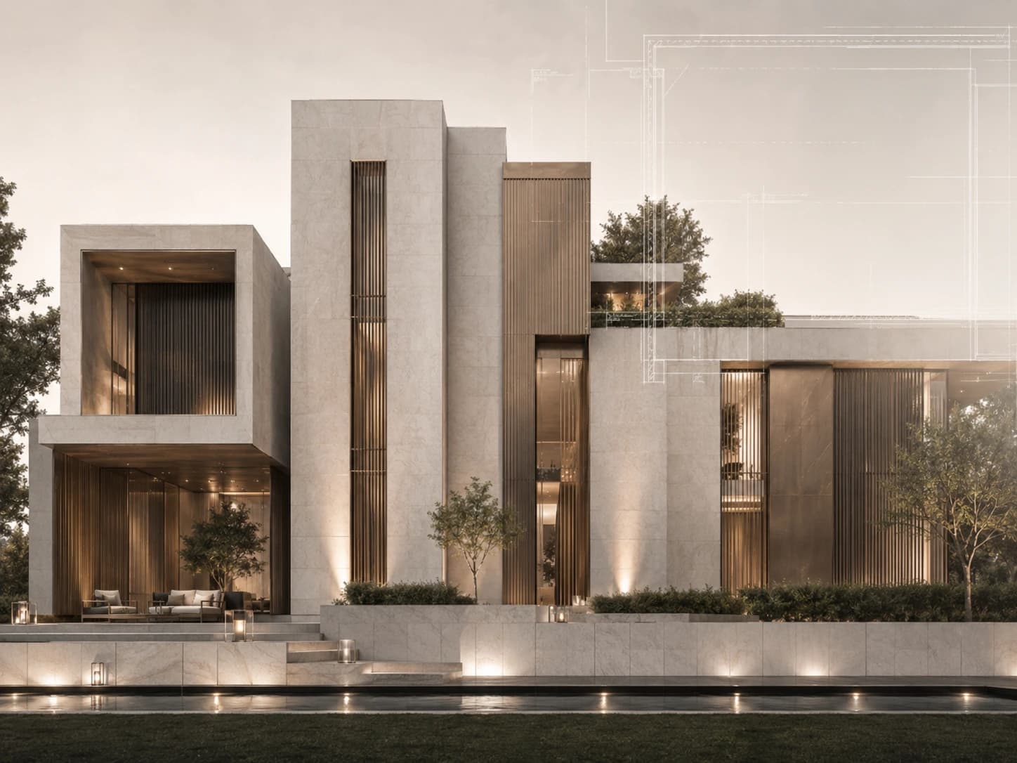 واجهة خارجية لمشروع معماري مكتمل